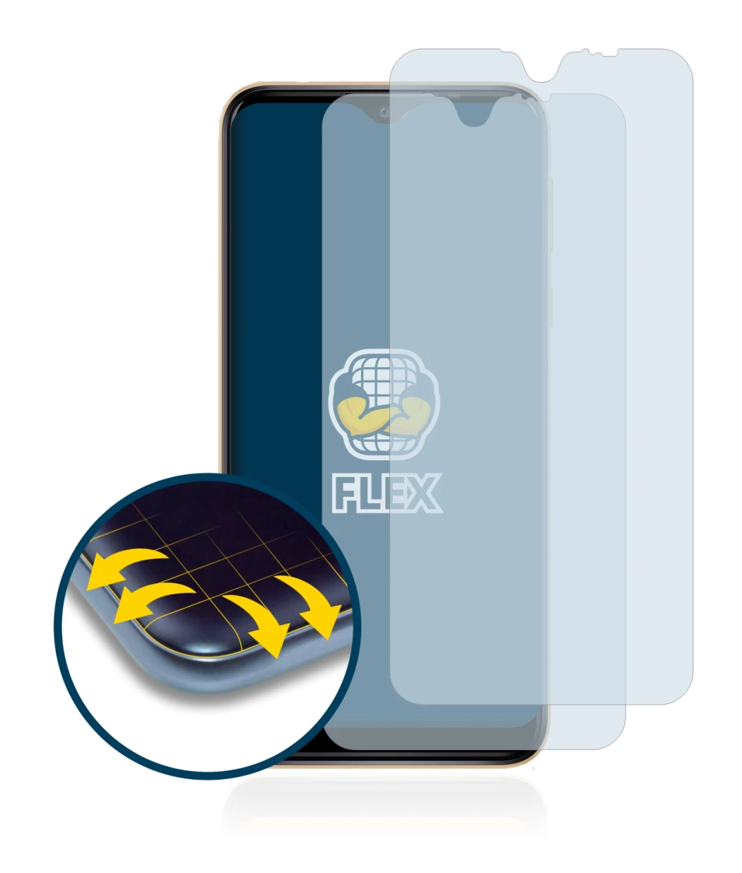 Immagine del dispositivo Wiko Y81 con un'ampia varietà di protezioni per lo schermo.