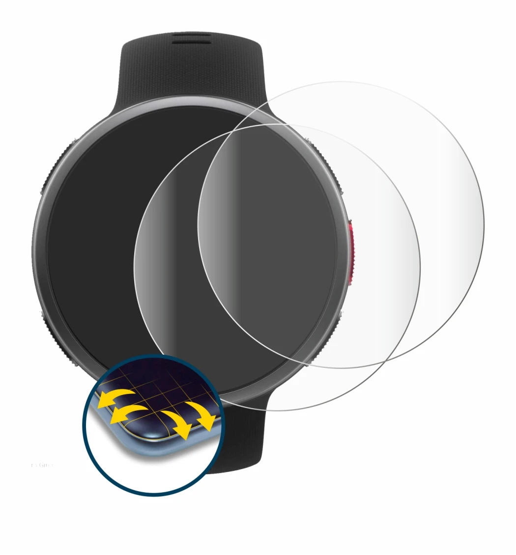 Immagine del dispositivo Polar Vantage V2 con un'ampia varietà di protezioni per lo schermo.