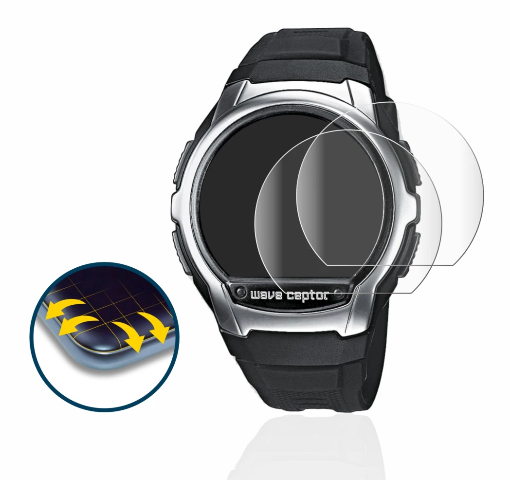 Immagine del dispositivo Casio Wave Ceptor WV-58 con un'ampia varietà di protezioni per lo schermo.