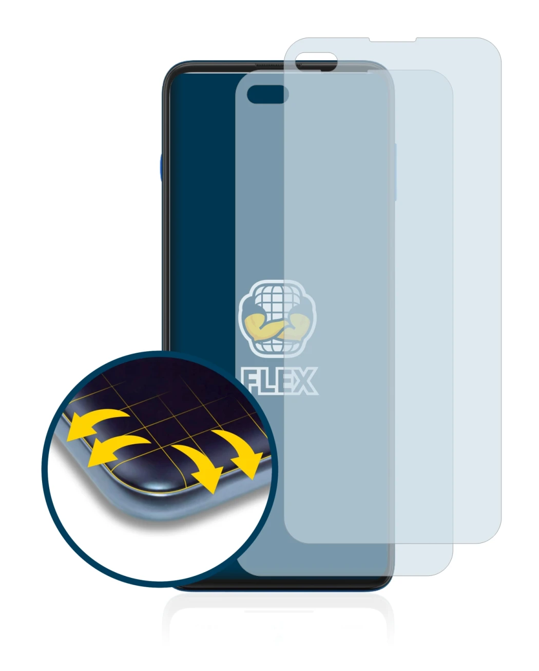 Immagine del dispositivo Motorola G100 con un'ampia varietà di protezioni per lo schermo.