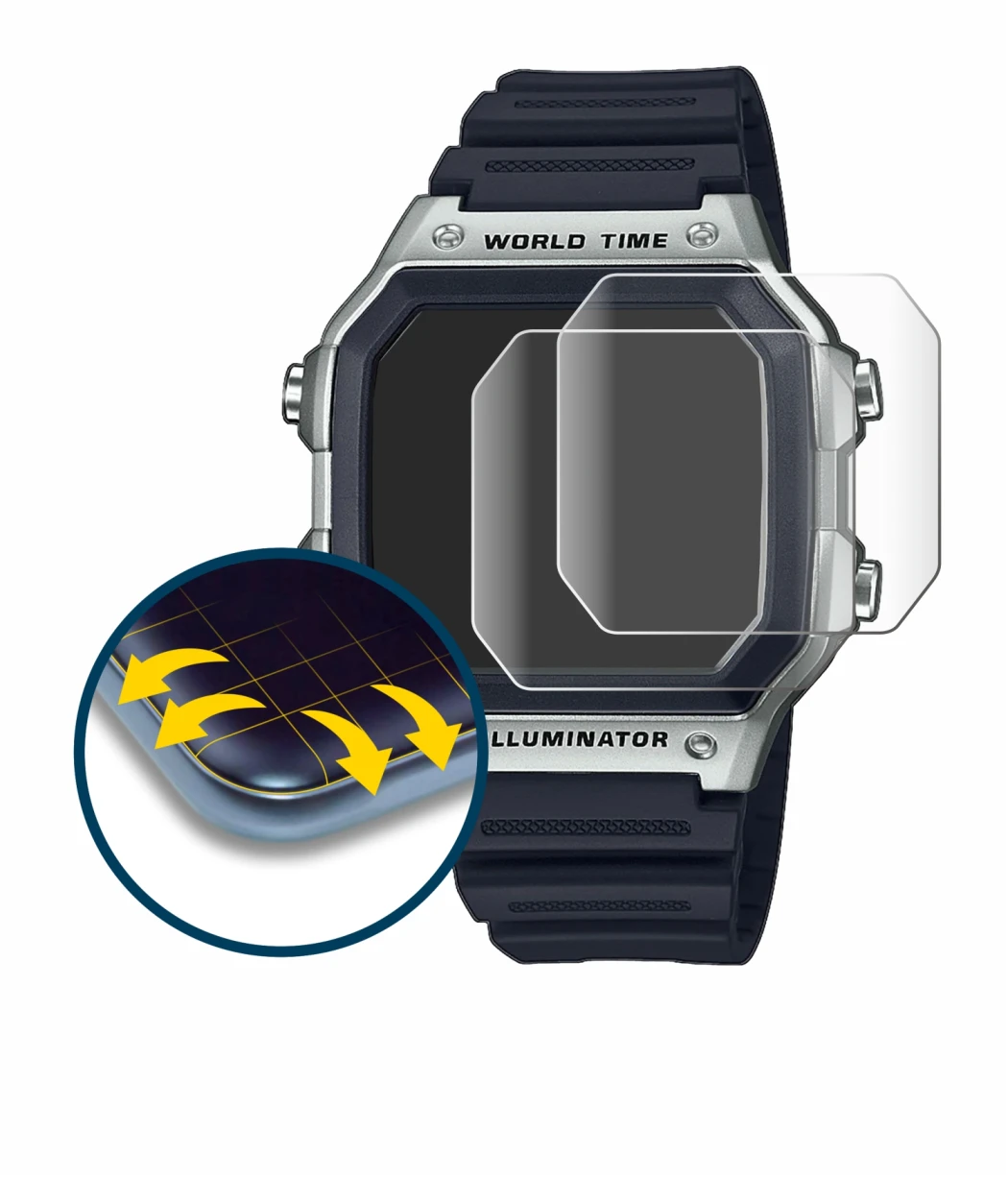 Immagine del dispositivo Casio AE-1200WH con un'ampia varietà di protezioni per lo schermo.