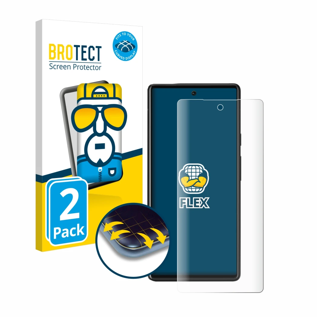 Parte frontale di una confezione del prodotto con il logo del marchio BROTECT. Accanto è raffigurato il dispositivo Google Pix