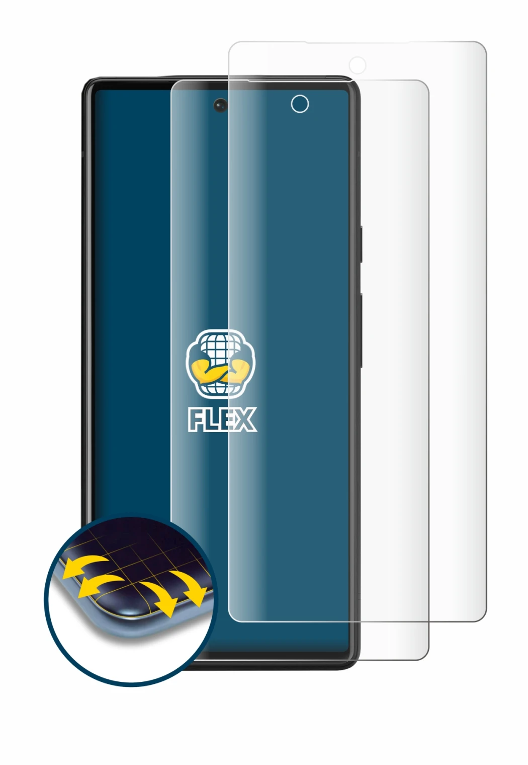 Immagine del dispositivo Google Pixel 6 con un'ampia varietà di protezioni per lo schermo.