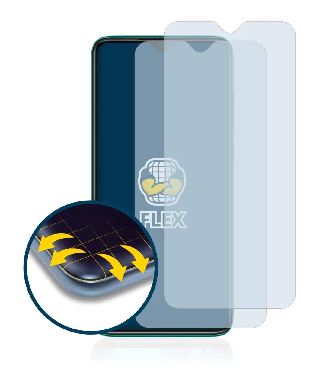 Immagine del dispositivo Xiaomi Redmi Note 8 2021 con un'ampia varietà di protezioni per lo schermo.