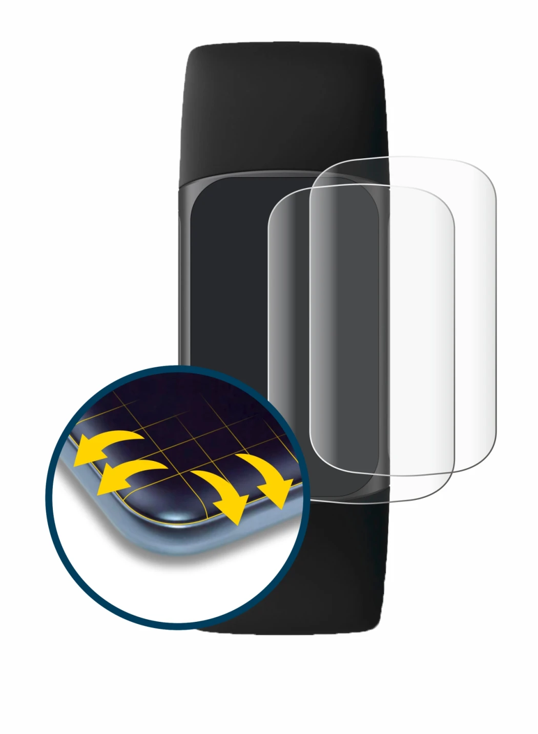 Immagine del dispositivo Fitbit Charge 5 con un'ampia varietà di protezioni per lo schermo.