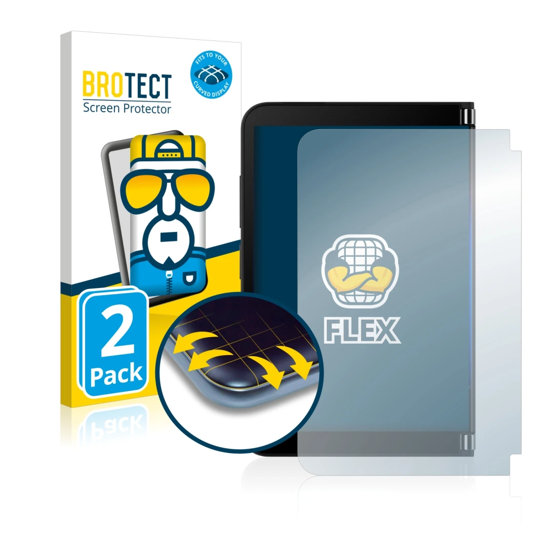 Parte frontale di una confezione del prodotto con il logo del marchio BROTECT. Accanto è raffigurato il dispositivo Microsoft 