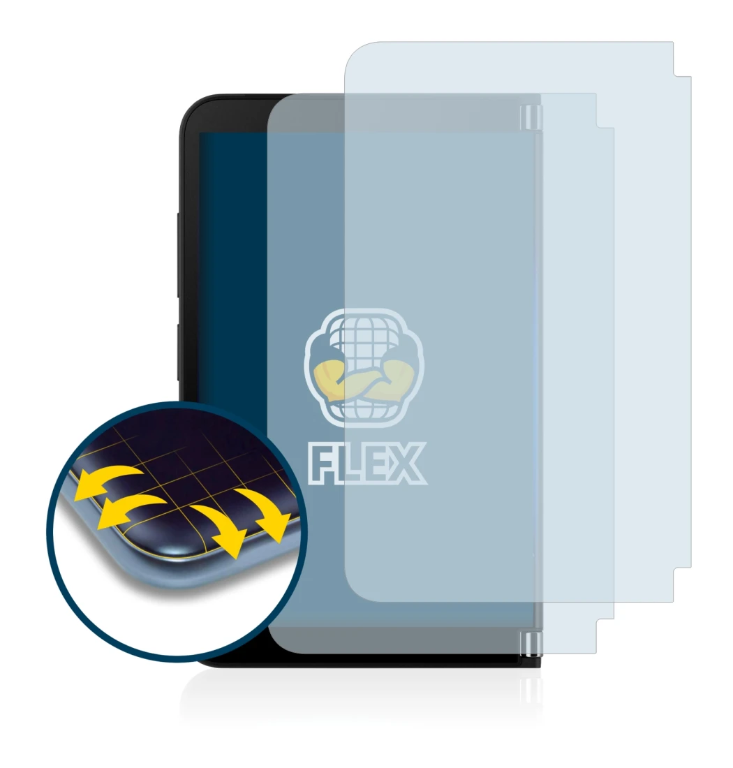 Immagine del dispositivo Microsoft Surface Duo 2 (Display esterno) con un'ampia varietà di protezioni per lo schermo.