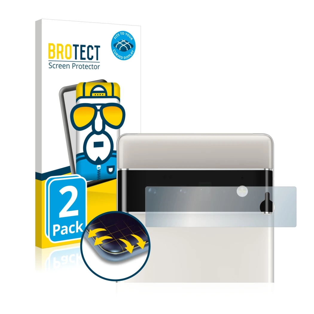 Parte frontale di una confezione del prodotto con il logo del marchio BROTECT. Accanto è raffigurato il dispositivo Google Pix