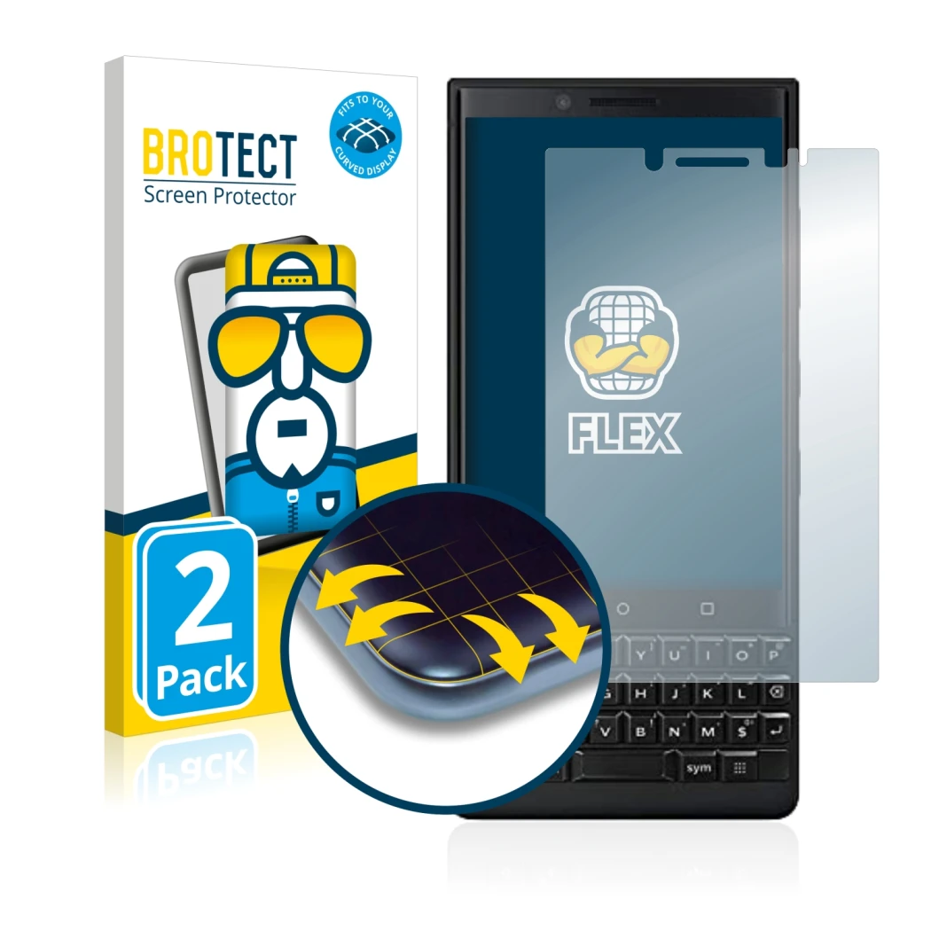 Parte frontale di una confezione del prodotto con il logo del marchio BROTECT. Accanto è raffigurato il dispositivo BlackBerry