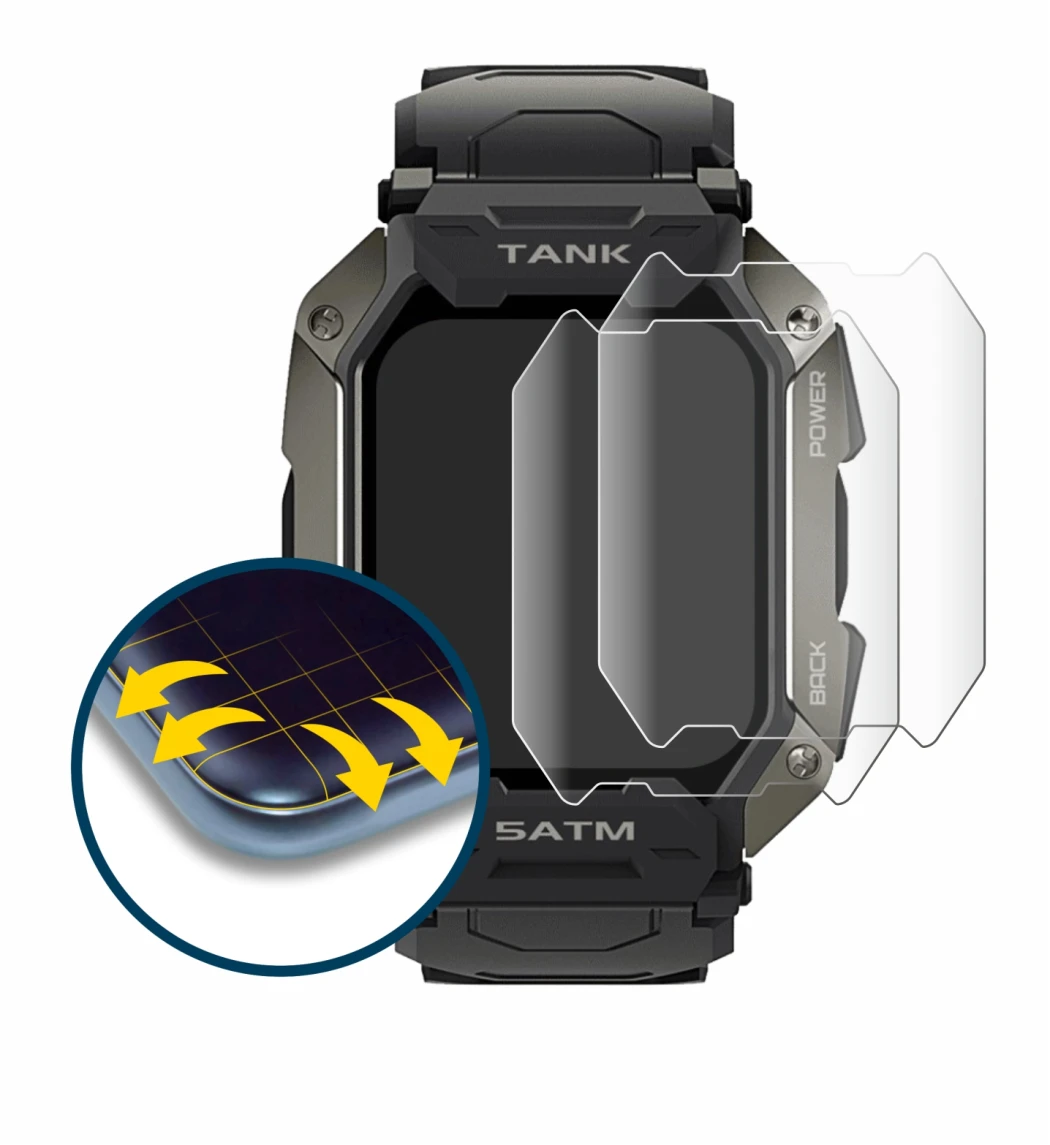 Immagine del dispositivo Kospet Tank M1 con un'ampia varietà di protezioni per lo schermo.