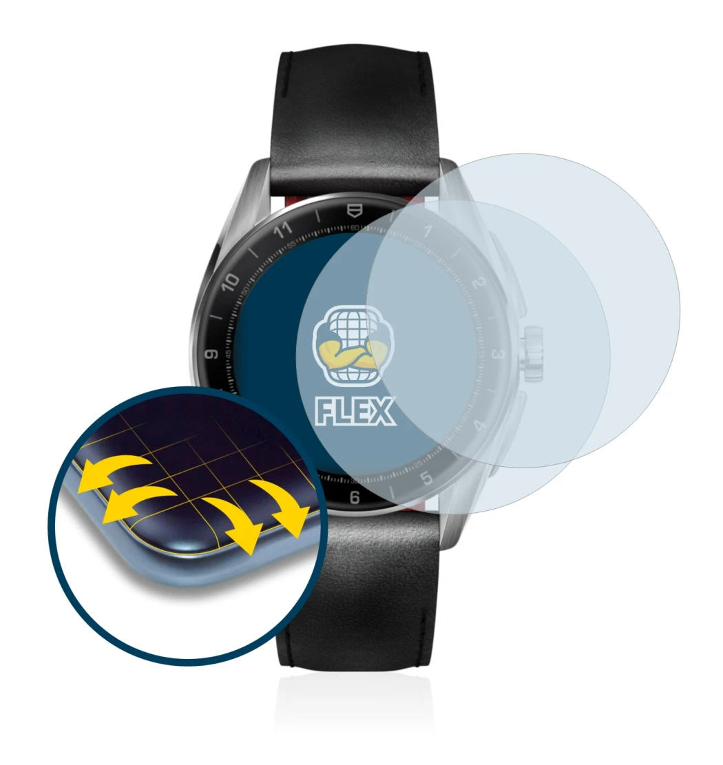 Immagine del dispositivo TAG Heuer Connected Calibre E4 (42 mm) con un'ampia varietà di protezioni per lo schermo.