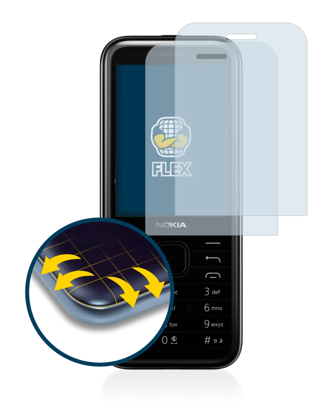 Immagine del dispositivo Nokia 8000 4G con un'ampia varietà di protezioni per lo schermo.