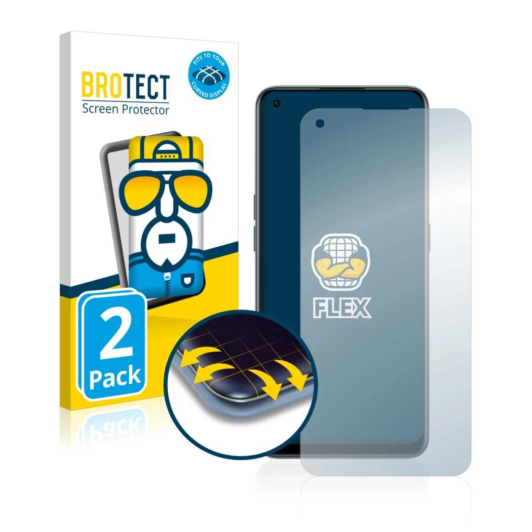 Parte frontale di una confezione del prodotto con il logo del marchio BROTECT. Accanto è raffigurato il dispositivo OnePlus No