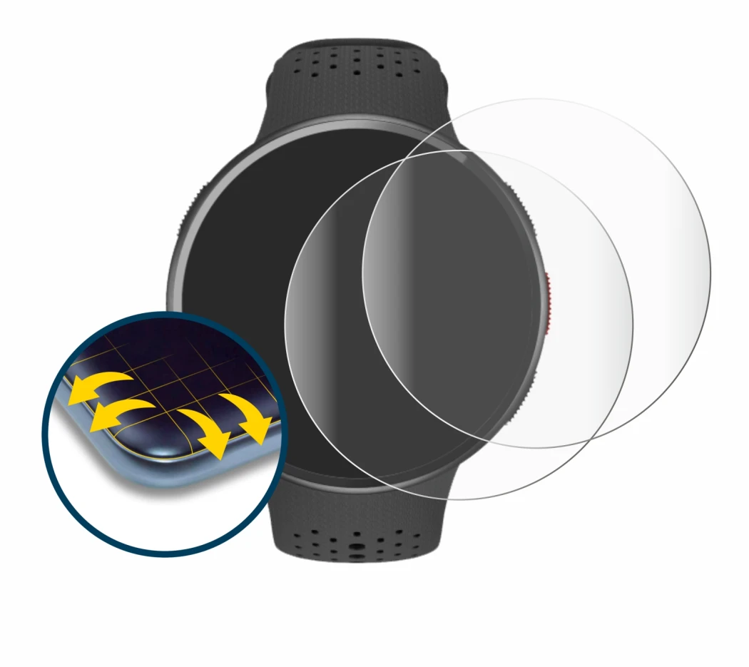 Immagine del dispositivo Polar Pacer Pro con un'ampia varietà di protezioni per lo schermo.