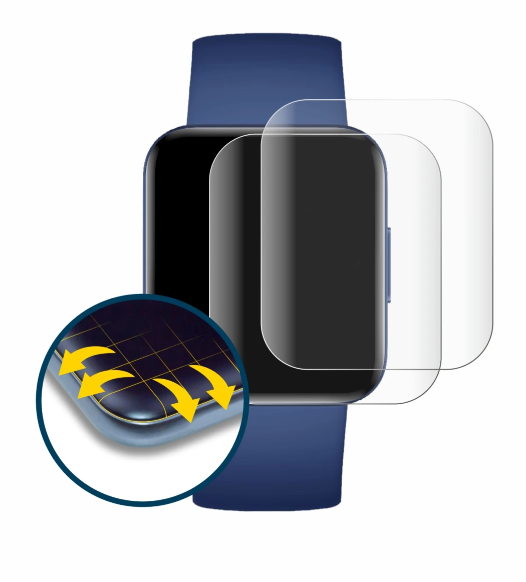 Immagine del dispositivo Xiaomi Poco Watch con un'ampia varietà di protezioni per lo schermo.