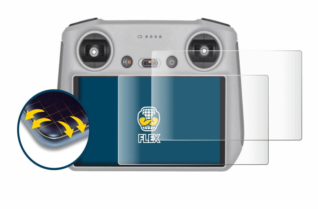 Immagine del dispositivo DJI RC Controller con un'ampia varietà di protezioni per lo schermo.