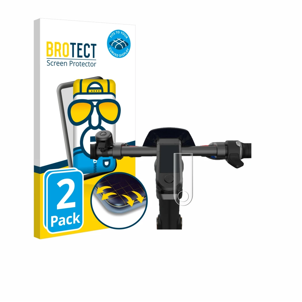 Parte frontale di una confezione del prodotto con il logo del marchio BROTECT. Accanto è raffigurato il dispositivo NIU KQi3 P