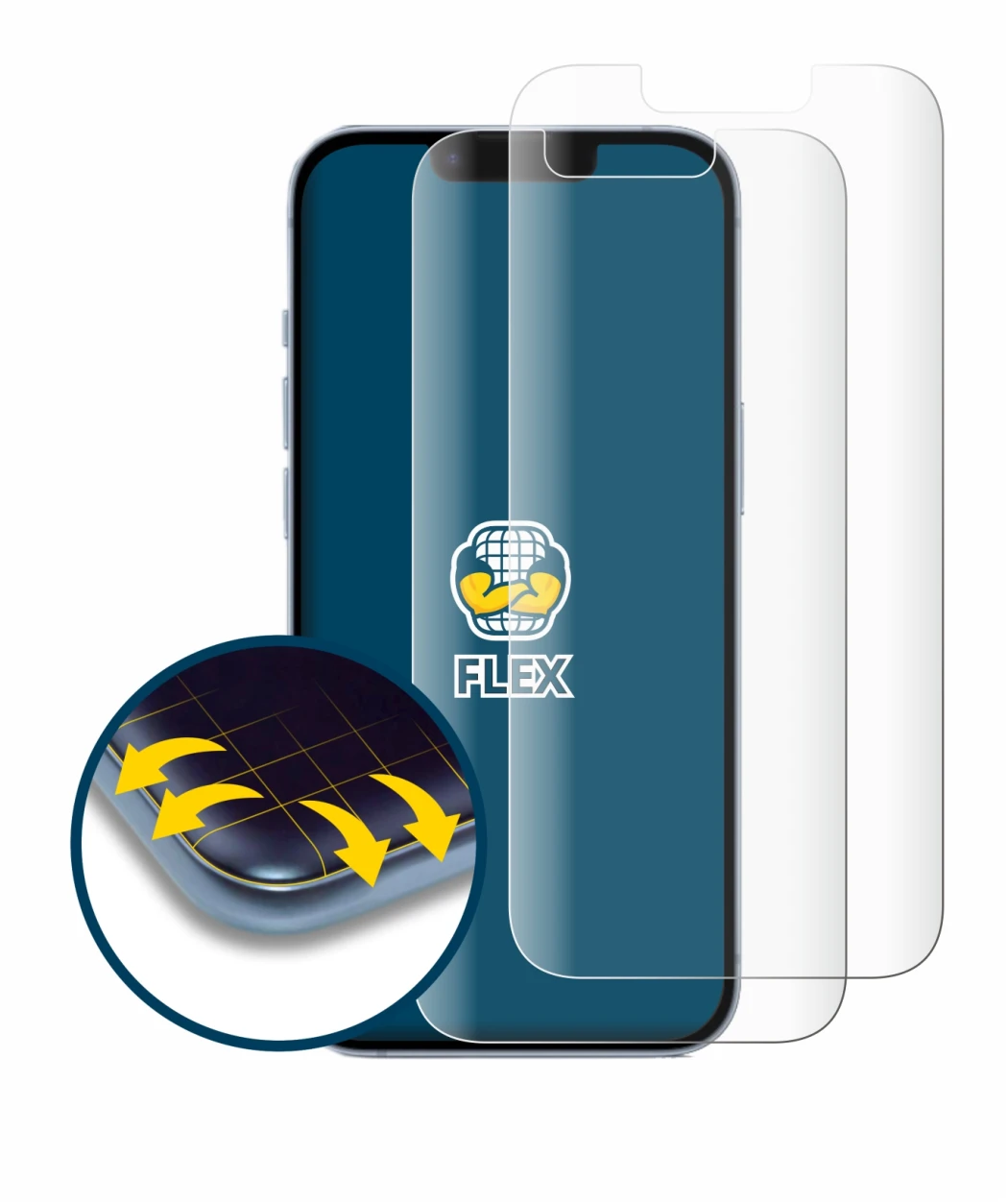 Immagine del dispositivo Apple iPhone 14 con un'ampia varietà di protezioni per lo schermo.