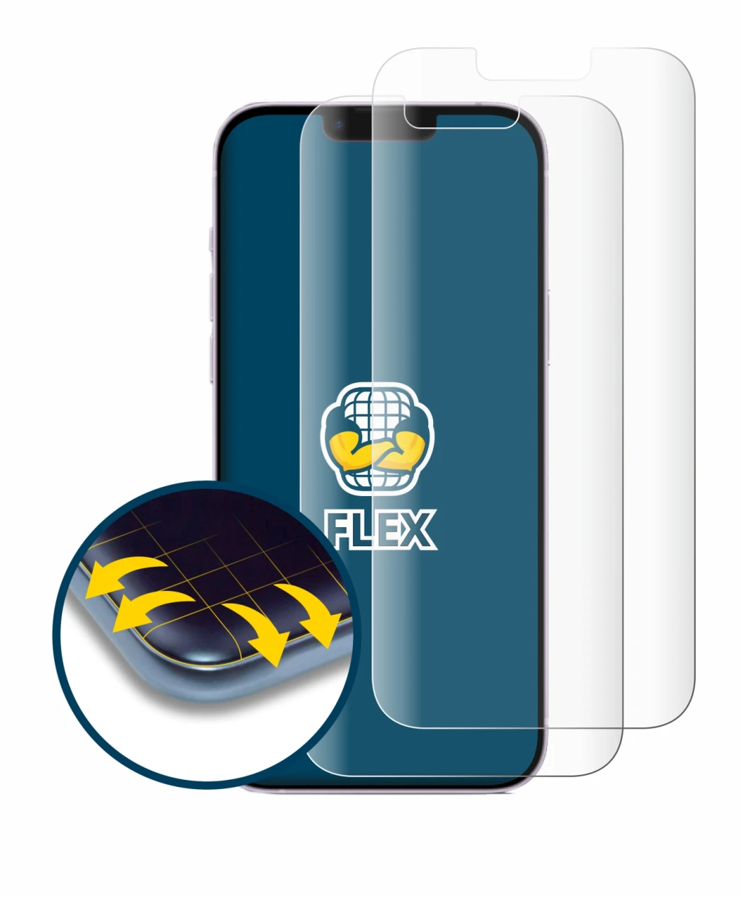 Immagine del dispositivo Apple iPhone 14 Plus con un'ampia varietà di protezioni per lo schermo.