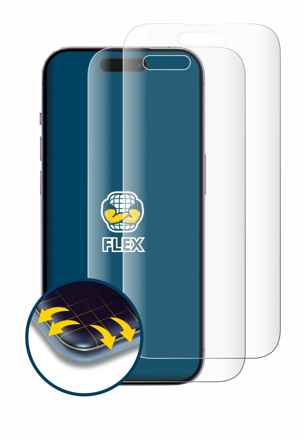 Immagine del dispositivo Apple iPhone 14 Pro con un'ampia varietà di protezioni per lo schermo.