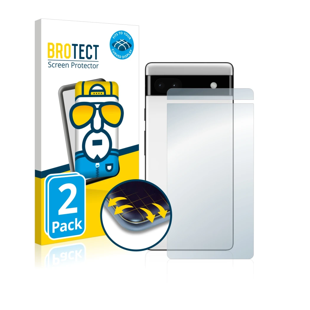 Parte frontale di una confezione del prodotto con il logo del marchio BROTECT. Accanto è raffigurato il dispositivo Google Pix