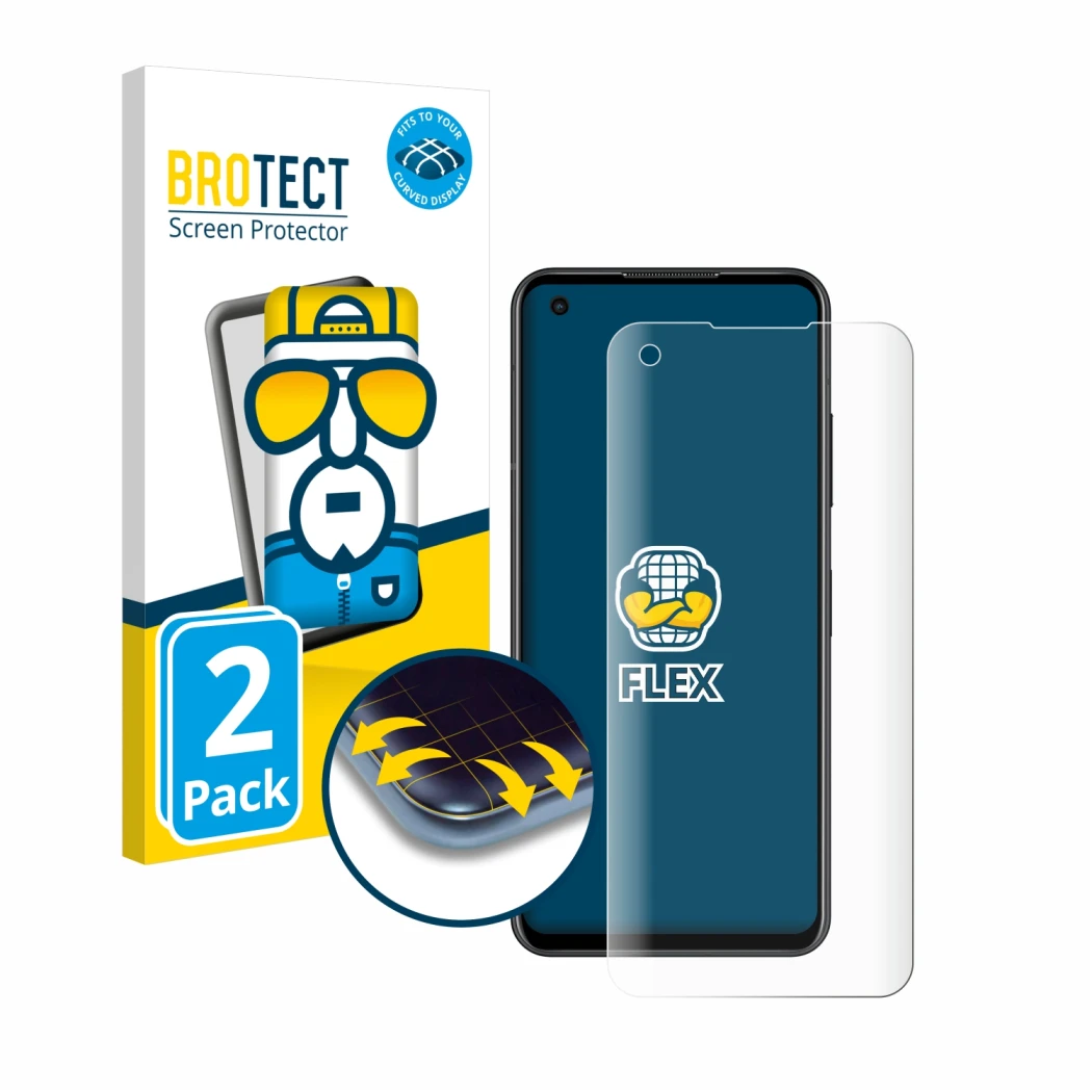 Parte frontale di una confezione del prodotto con il logo del marchio BROTECT. Accanto è raffigurato il dispositivo ASUS ZenFo