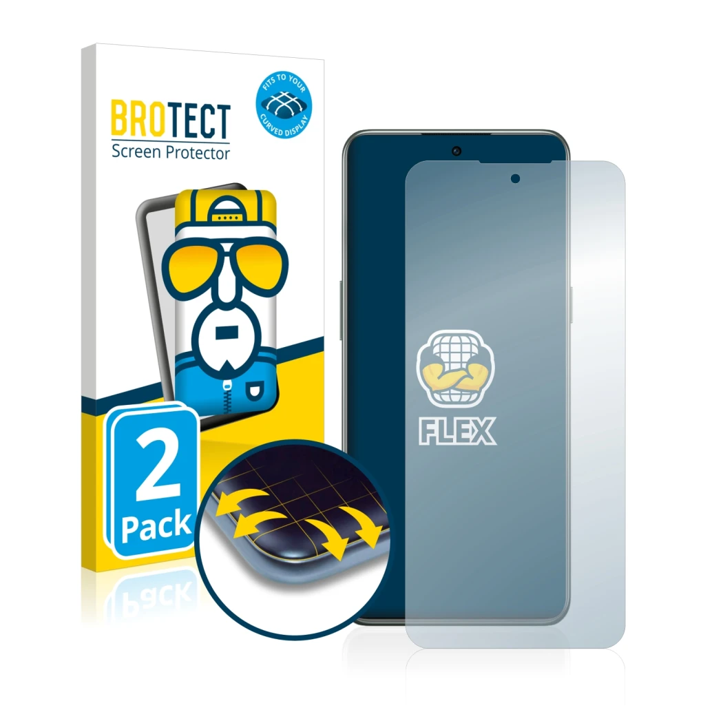 Parte frontale di una confezione del prodotto con il logo del marchio BROTECT. Accanto è raffigurato il dispositivo OnePlus 10