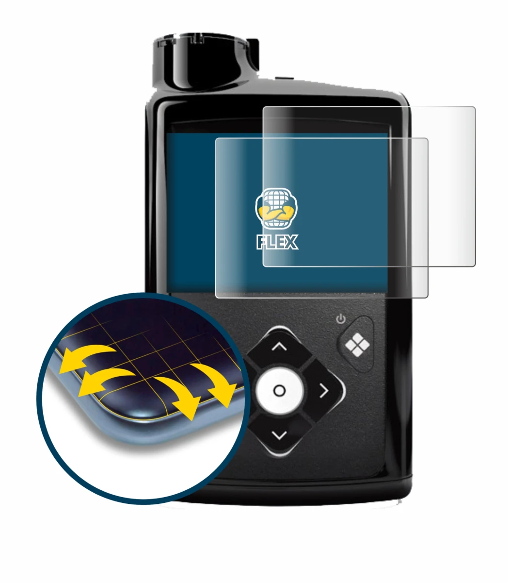 Immagine del dispositivo Medtronic Minimed 780G con un'ampia varietà di protezioni per lo schermo.