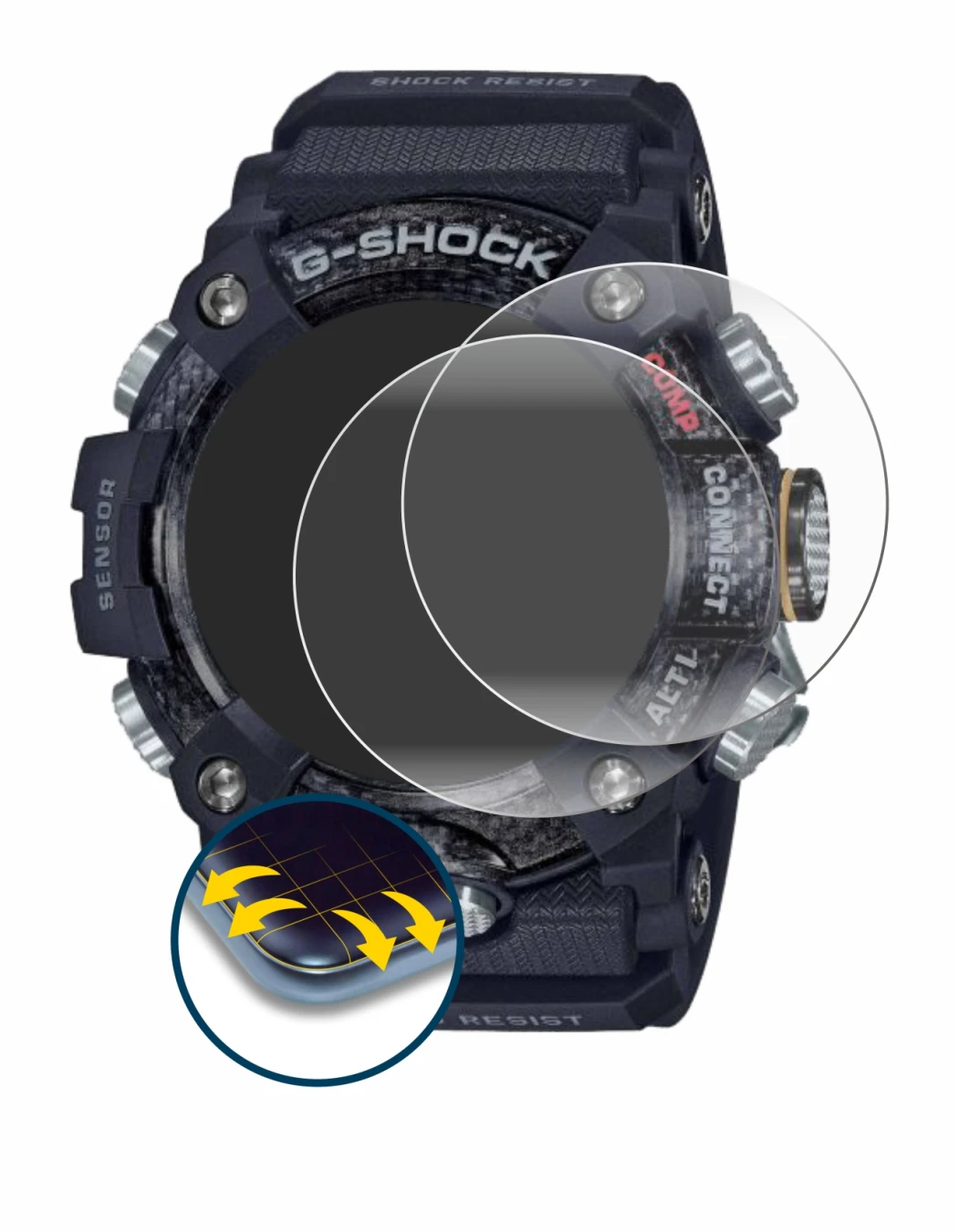 Immagine del dispositivo Casio G-Shock Mudmaster GG-B100-1AER con un'ampia varietà di protezioni per lo schermo.