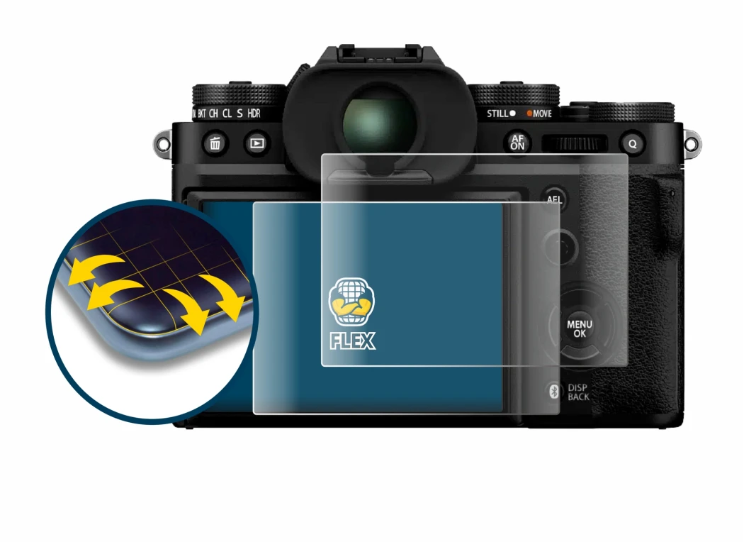 Immagine del dispositivo Fujifilm X-T5 con un'ampia varietà di protezioni per lo schermo.