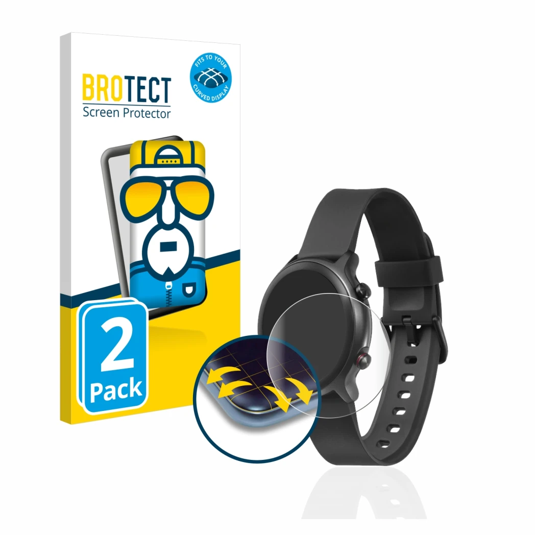 Parte frontale di una confezione del prodotto con il logo del marchio BROTECT. Accanto è raffigurato il dispositivo Doro Watch