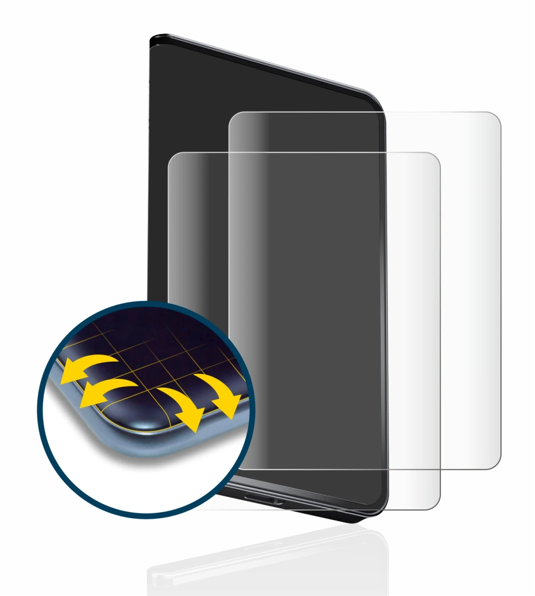 Immagine del dispositivo Ledger Stax crypto wallet con un'ampia varietà di protezioni per lo schermo.