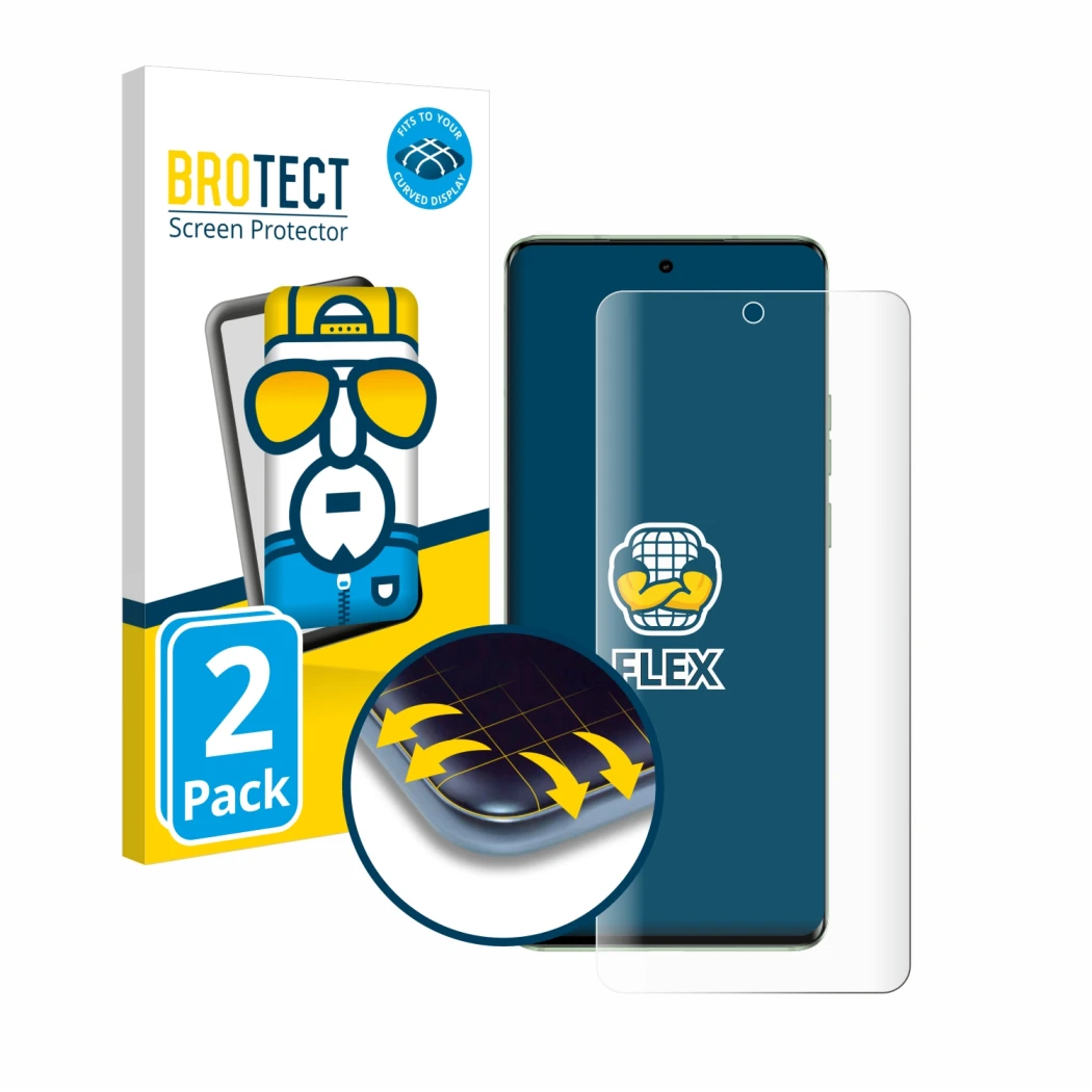 Parte frontale di una confezione del prodotto con il logo del marchio BROTECT. Accanto è raffigurato il dispositivo Motorola E