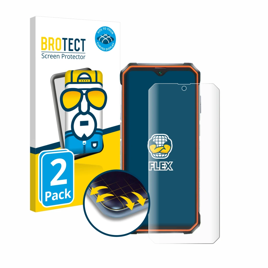 Parte frontale di una confezione del prodotto con il logo del marchio BROTECT. Accanto è raffigurato il dispositivo Blackview
