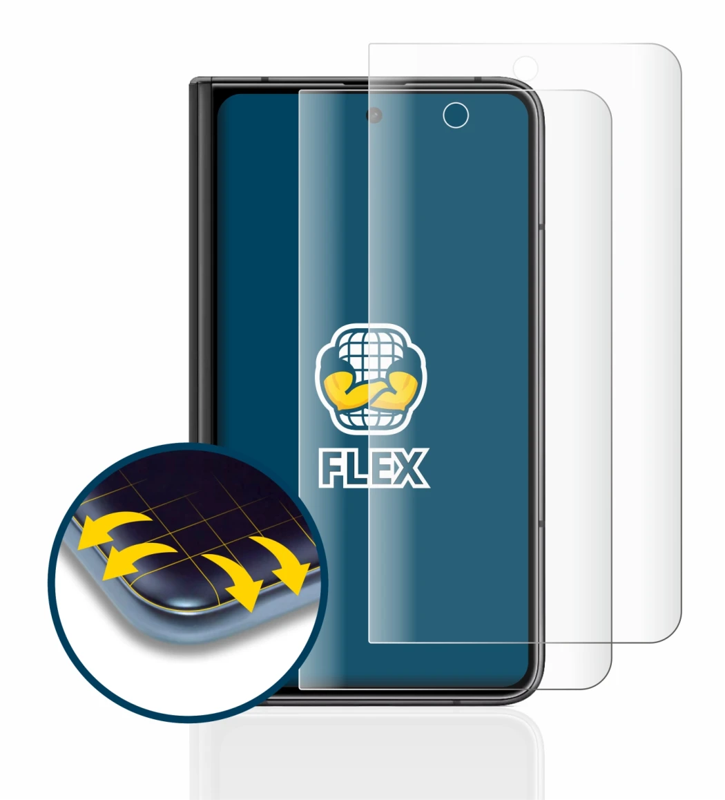 Immagine del dispositivo Google Pixel Fold (Display esterno) con un'ampia varietà di protezioni per lo schermo.