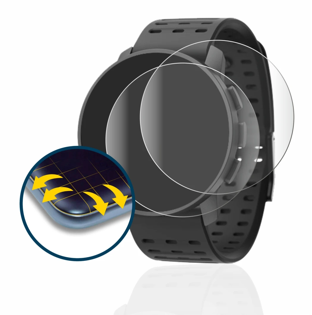 Immagine del dispositivo Suunto 9 Peak Pro con un'ampia varietà di protezioni per lo schermo.