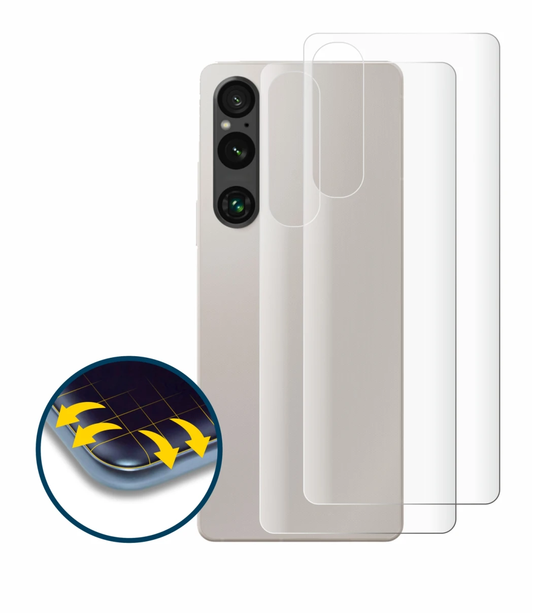 Immagine del dispositivo Sony Xperia 1 V (Posteriore) con un'ampia varietà di protezioni per lo schermo.