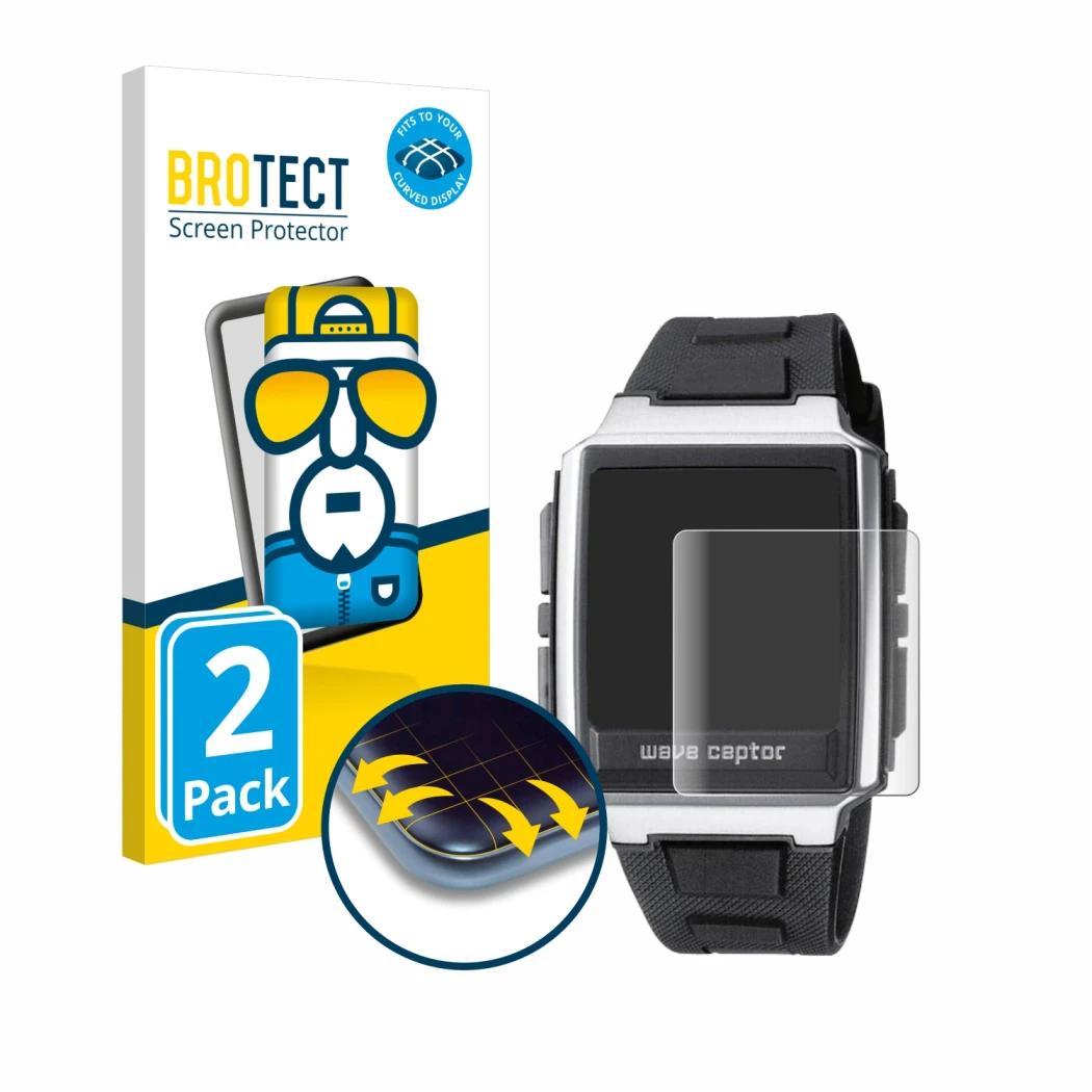 Parte frontale di una confezione del prodotto con il logo del marchio BROTECT. Accanto è raffigurato il dispositivo Casio WV-5
