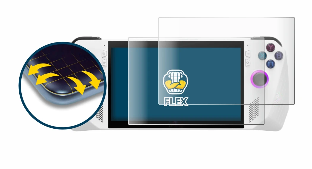 Immagine del dispositivo ASUS ROG Ally (2023) RC71L con un'ampia varietà di protezioni per lo schermo.