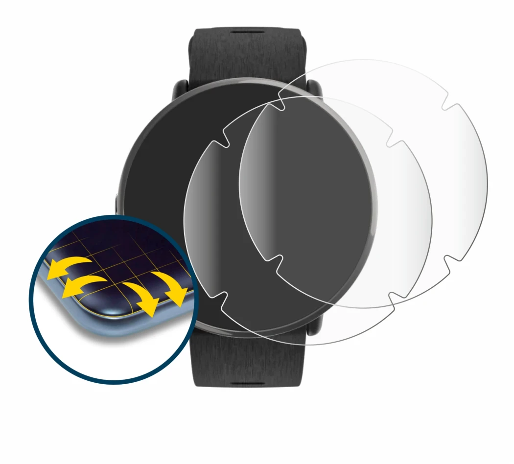 Immagine del dispositivo Polar Ignite 3 Titanium con un'ampia varietà di protezioni per lo schermo.