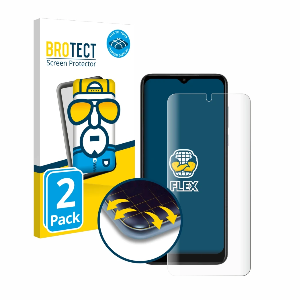 Parte frontale di una confezione del prodotto con il logo del marchio BROTECT. Accanto è raffigurato il dispositivo ZTE Blade 