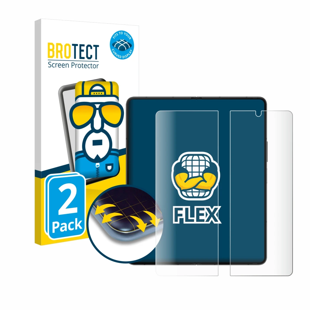 Parte frontale di una confezione del prodotto con il logo del marchio BROTECT. Accanto è raffigurato il dispositivo Samsung Ga
