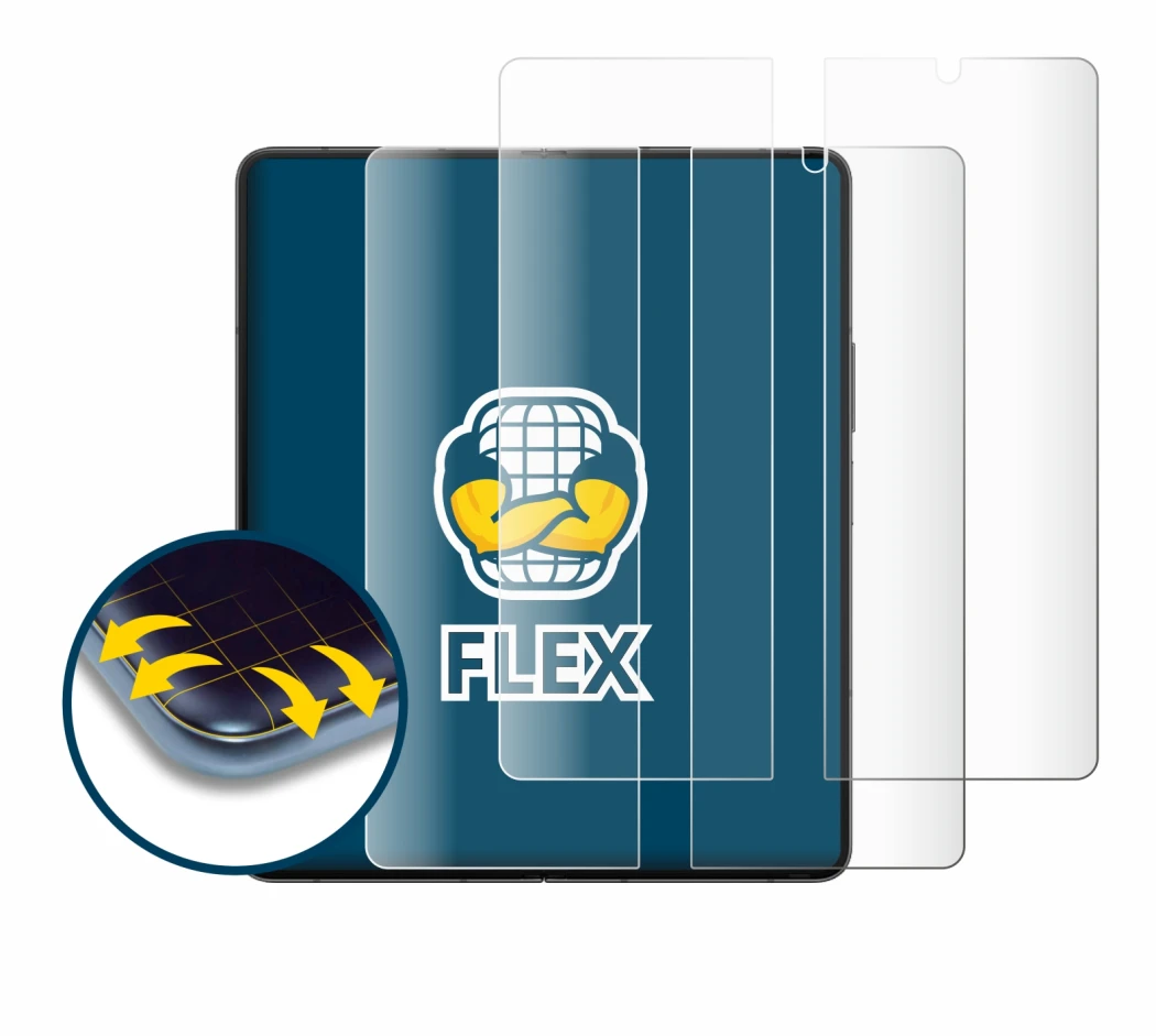 Immagine del dispositivo Samsung Galaxy Z Fold 5 (Display interno) con un'ampia varietà di protezioni per lo schermo.