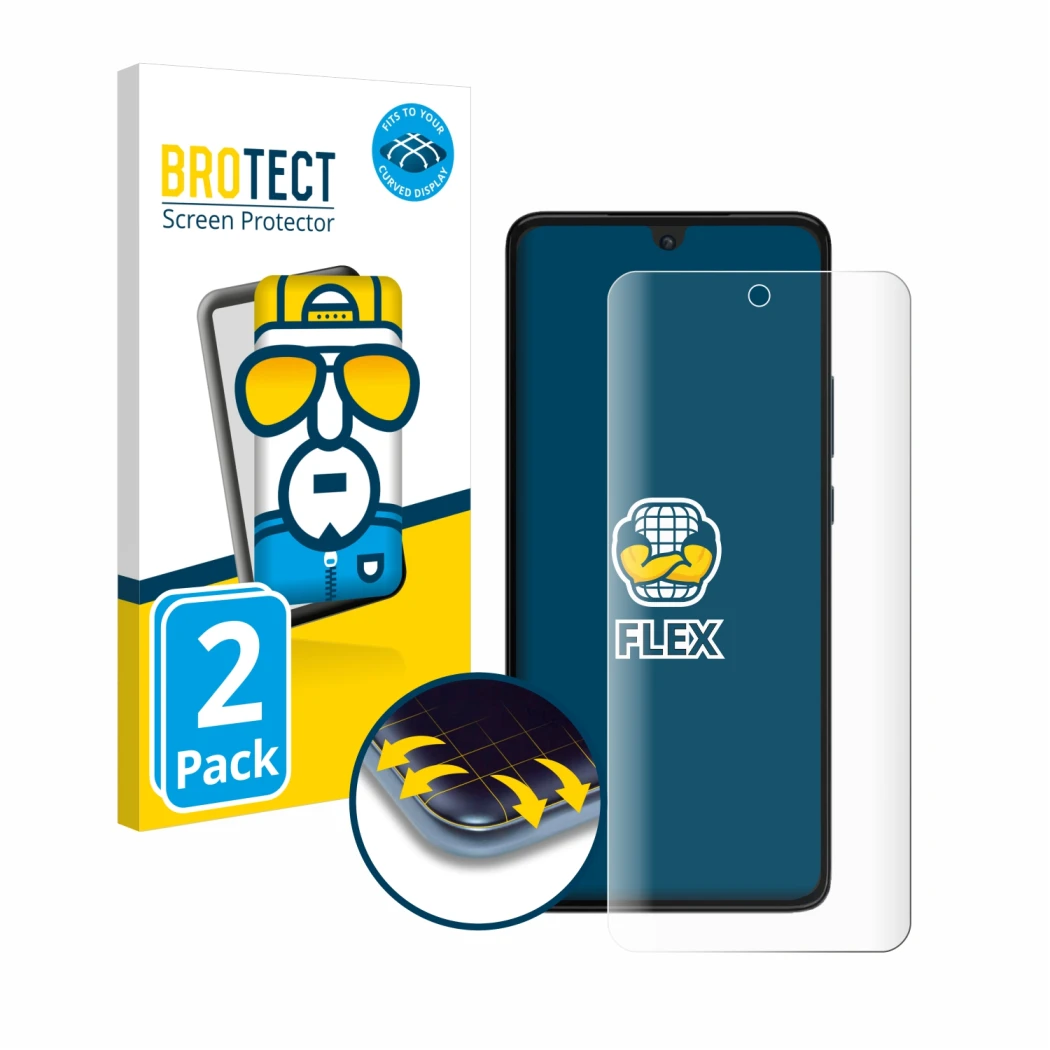 Parte frontale di una confezione del prodotto con il logo del marchio BROTECT. Accanto è raffigurato il dispositivo Motorola M