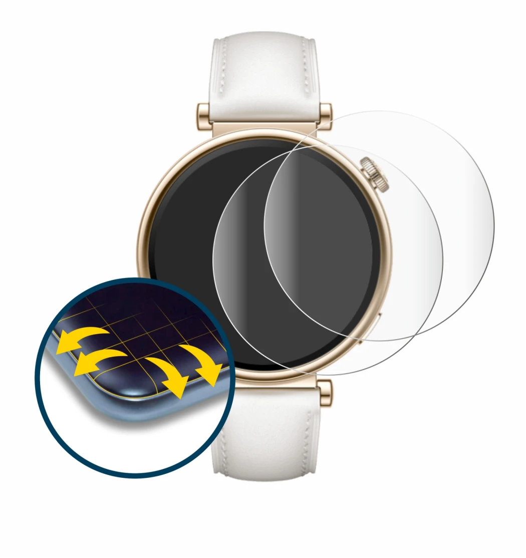 Immagine del dispositivo Huawei Watch GT 4 (41mm) con un'ampia varietà di protezioni per lo schermo.