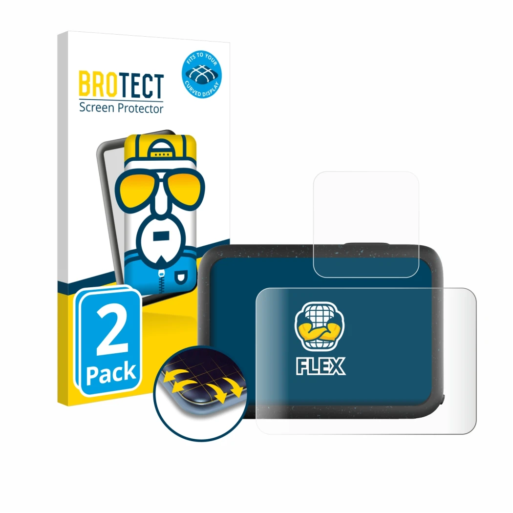 Parte frontale di una confezione del prodotto con il logo del marchio BROTECT. Accanto è raffigurato il dispositivo GoPro Hero