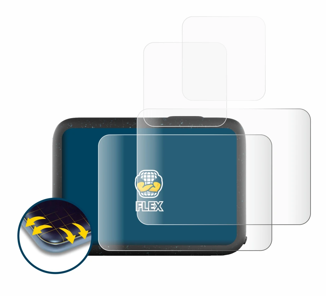 Immagine del dispositivo GoPro Hero 12 Black con un'ampia varietà di protezioni per lo schermo.