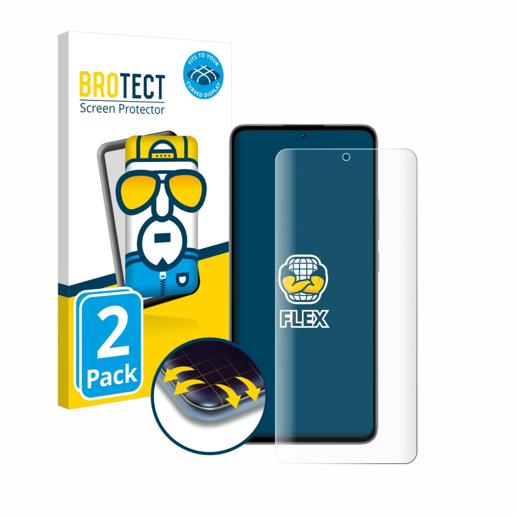 Parte frontale di una confezione del prodotto con il logo del marchio BROTECT. Accanto è raffigurato il dispositivo Xiaomi 13T