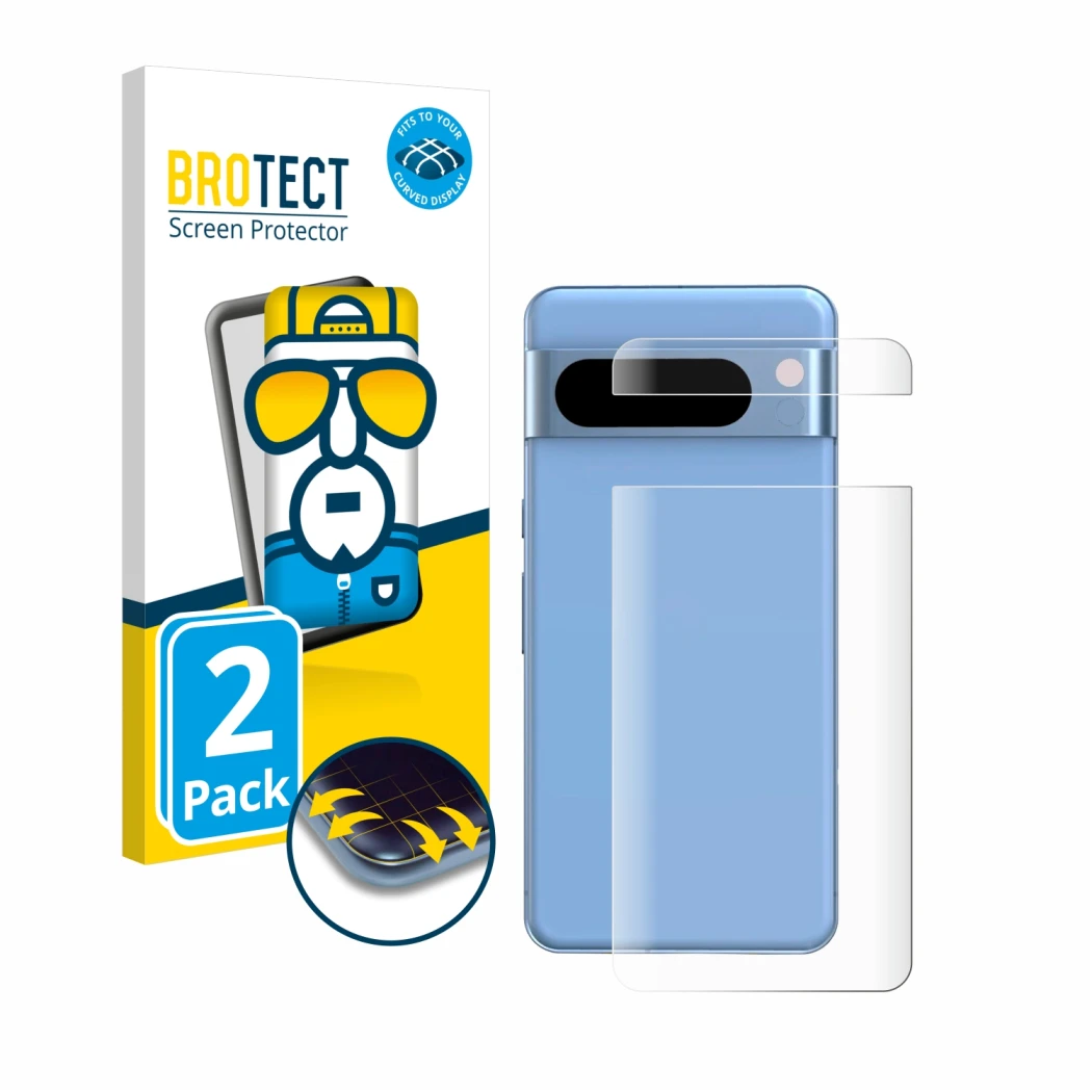 Parte frontale di una confezione del prodotto con il logo del marchio BROTECT. Accanto è raffigurato il dispositivo Google Pix