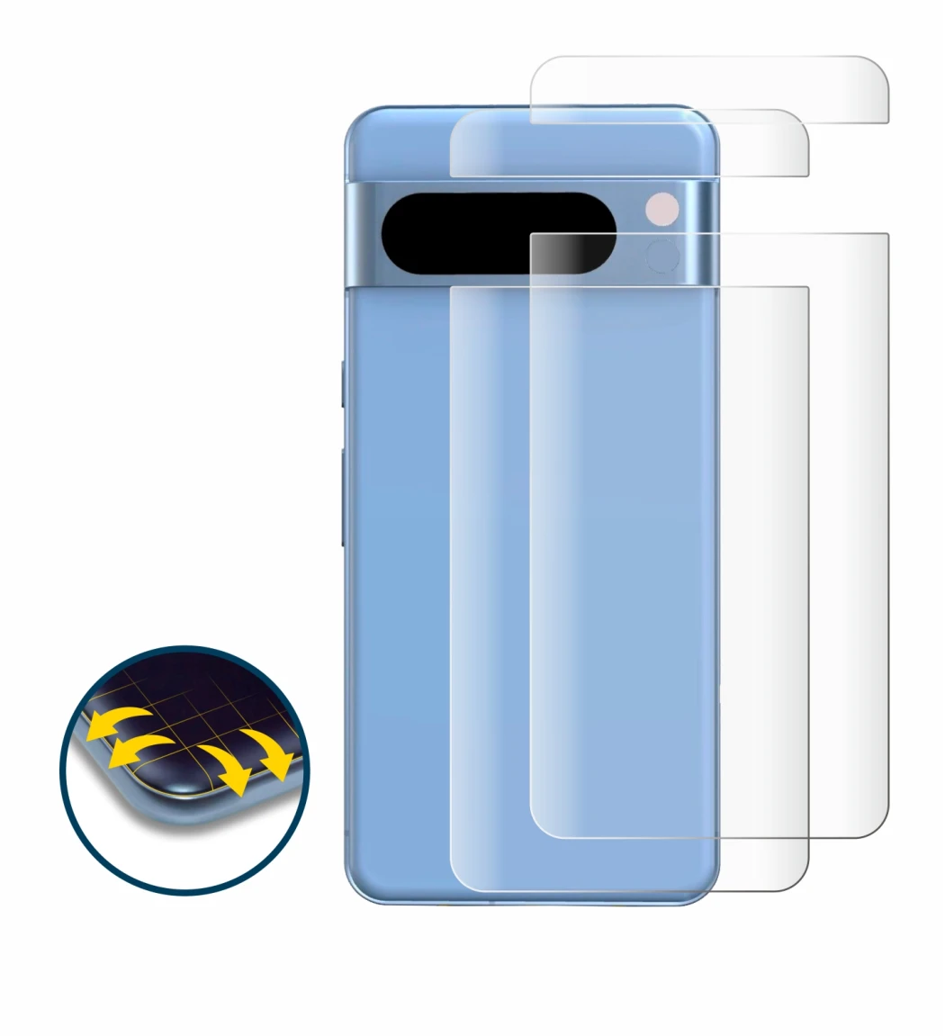 Immagine del dispositivo Google Pixel 8 Pro (Posteriore) con un'ampia varietà di protezioni per lo schermo.